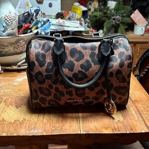 Michael Kors Leopard Print Satchel in Brown and Black